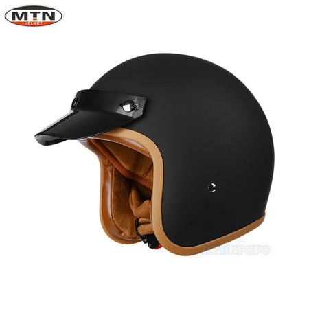 Vintage Open Face Motorcycle Helmet &ndash; Dot Certified Safety 508-MatteBlack / M