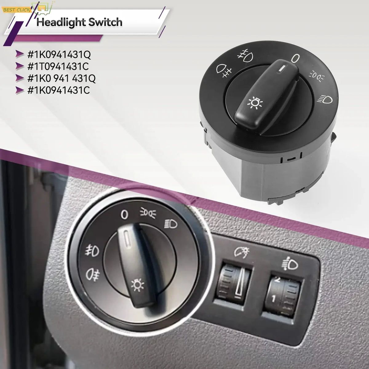 1K0941431 1K0941431Q Headlight Control Switch For VW Touran Caddy EOS Golf Jetta Passat, Head Lamp Switch 2004 2005 2006-2015 by InterCyprus Trading Ltd