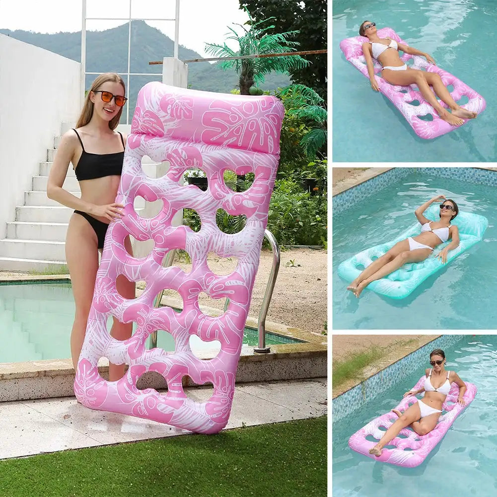 PVC Inflatable Water Air Mattress Pool Lounger With Headrest
