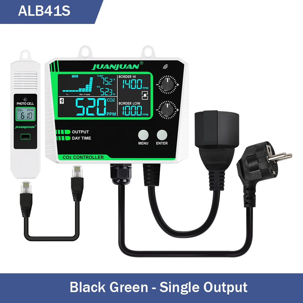 Juanjuan 0-5000ppm CO2 Controller &ndash; LCD Display Monitor Black Green 1 Output / EU Plug