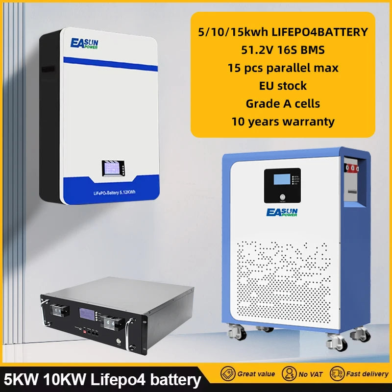 LiFePO4 Güç Duvarı Batarya Paketi 16S, 100/200/300Ah, 5.12-15.36kW, Güneş Enerjisi/Ev Hazır Şimdi