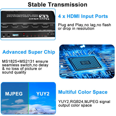 Navceker 4K USB 3.0 Capture Card - 4K Capture And Streaming