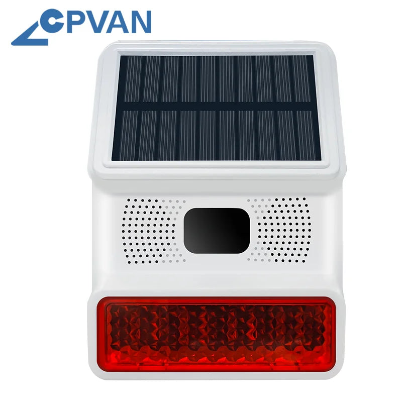 CPVAN Wireless Outdoor Solar Siren with 110dB Alarm, Waterproof, Built-in Battery