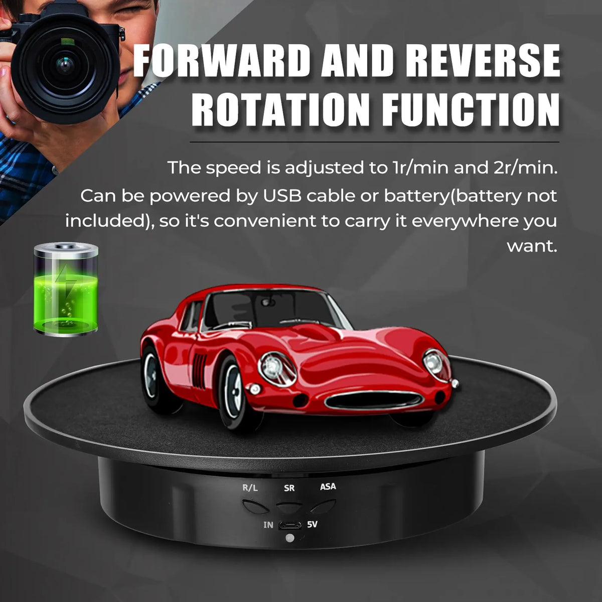 200mm 3-Speed 360&deg; Electric Rotating Display Turntable for Photography