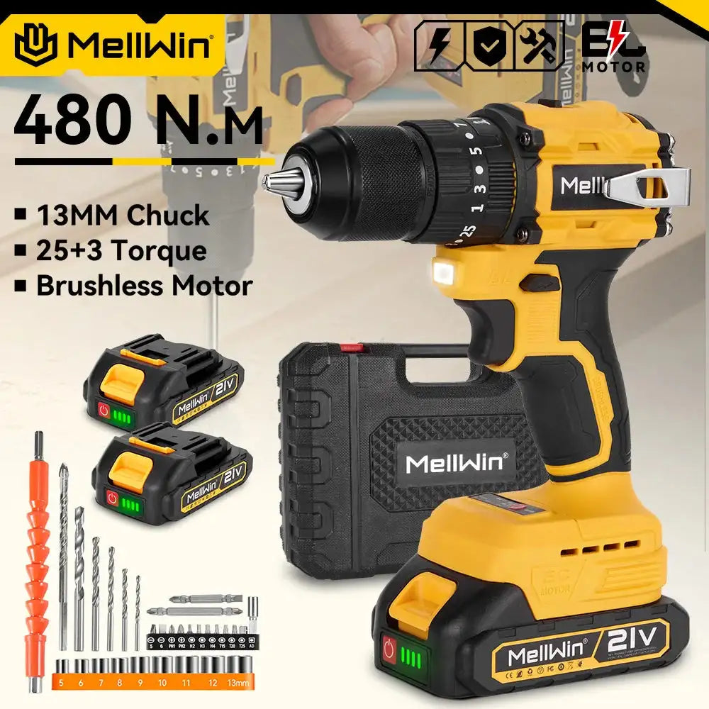 MELLWIN 25+3 Torque Brushless Electric Impact Drill &ndash; 3-Mode