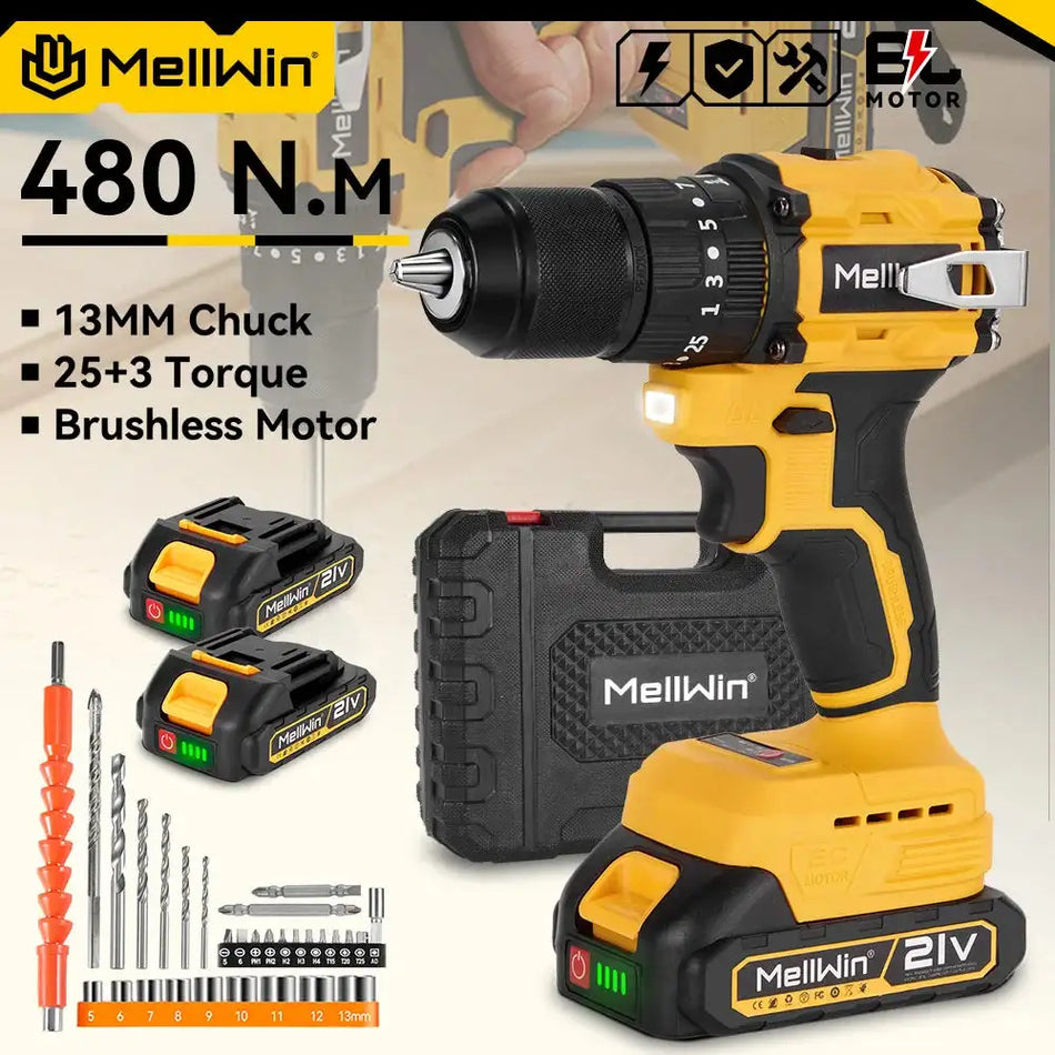 MELLWIN 25+3 Torque Brushless Electric Impact Drill &ndash; 3-Mode