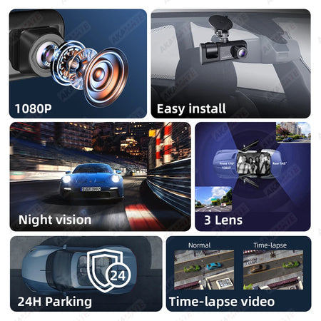 Dash Camera Night Vision 3-Lens DVR &ndash; 1080P IPS Screen