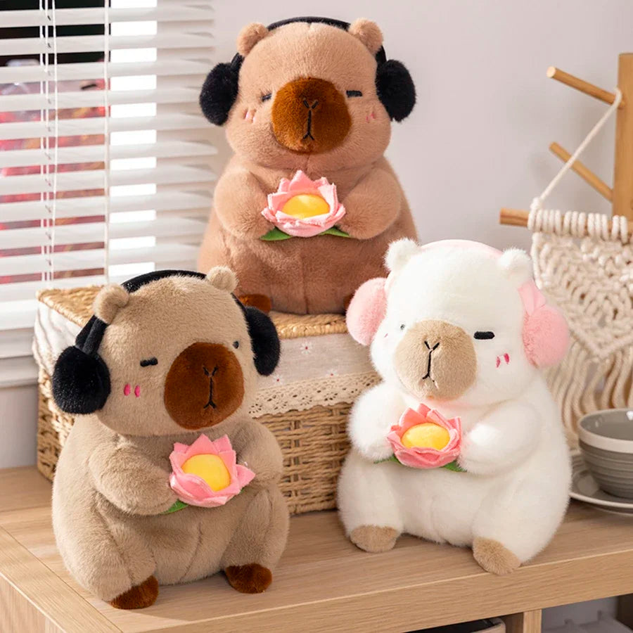 Cute Capybara Plush Toy with Lotus Flower