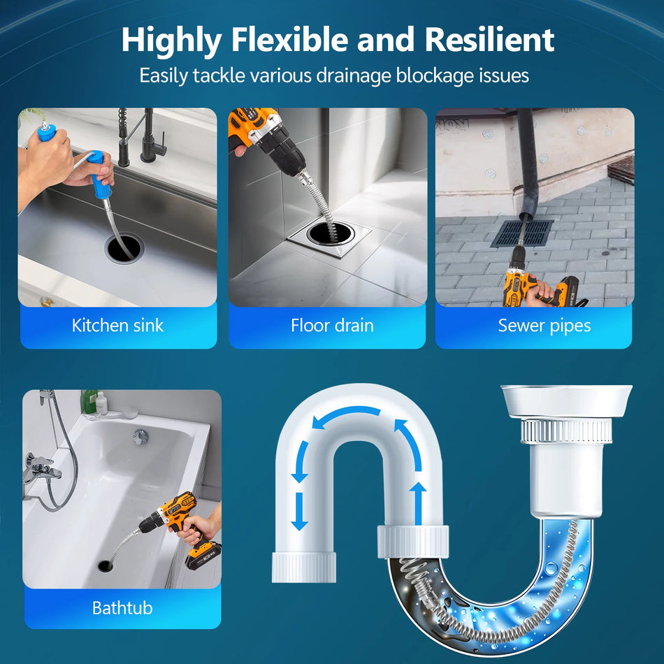 5M Avloppsorm Avblockeringskit 12mm Spiral Med 6 Huvuden