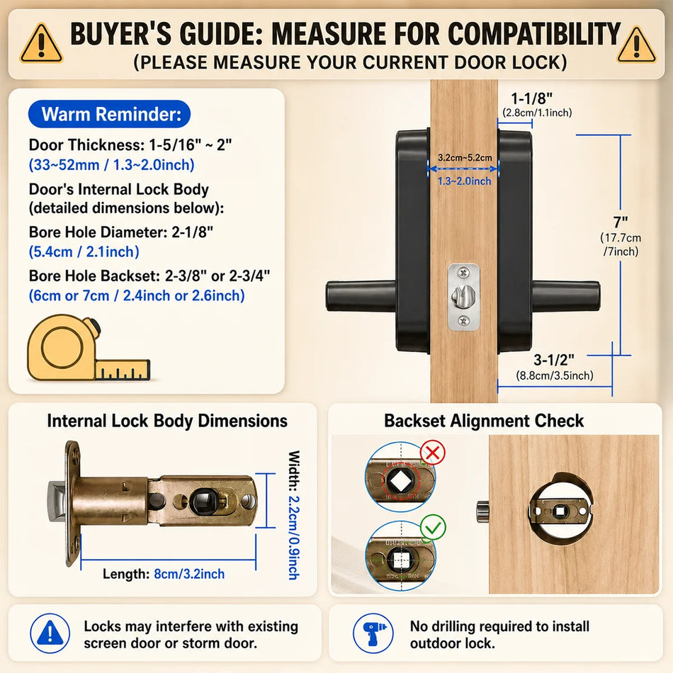 Smart Fingerprint Door Lock Keyless Entry Auto Lock Reversible Handle
