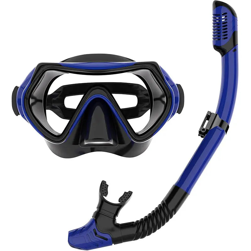 Premium 180&deg; Panoramic Snorkeling Gear with Anti-Fog Dry Top Snorkel Blue