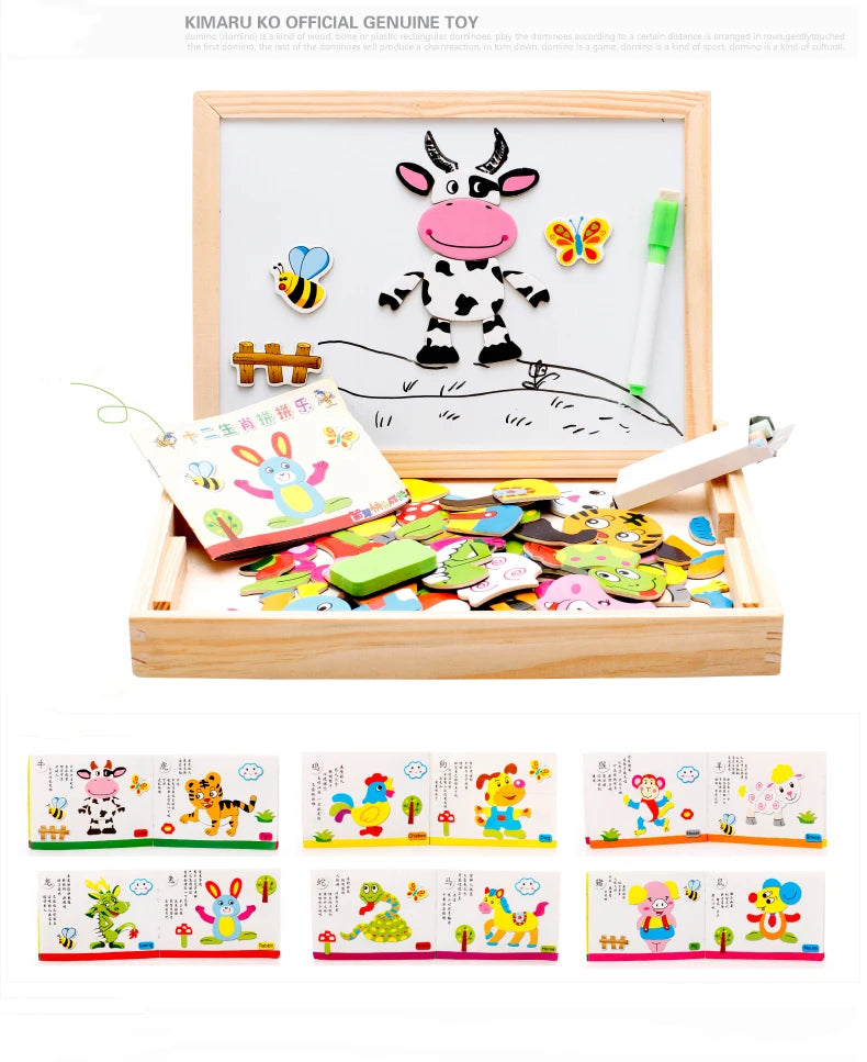 Kids Wooden Animal Puzzle &amp; Magnetic Drawing Board &ndash; Educational Toy for Creative Learning