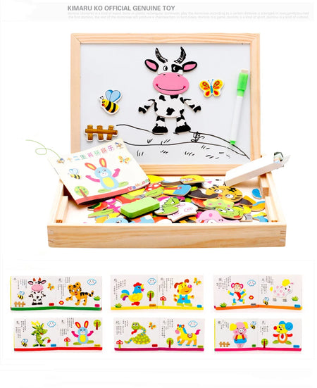 Kids Wooden Animal Puzzle &amp; Magnetic Drawing Board &ndash; Educational Toy for Creative Learning