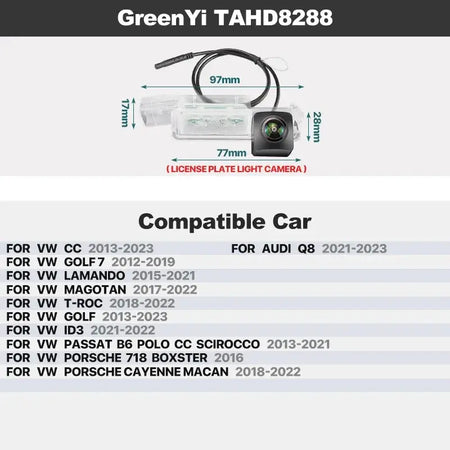 GreenYi AHD Dynamic Trajectory Trunk Handle Camera For VW Passat CC Golf Polo Jetta Cayenne Tiguan Skoda Octavia Fabia Yeti Audi by InterCyprus Trading Ltd