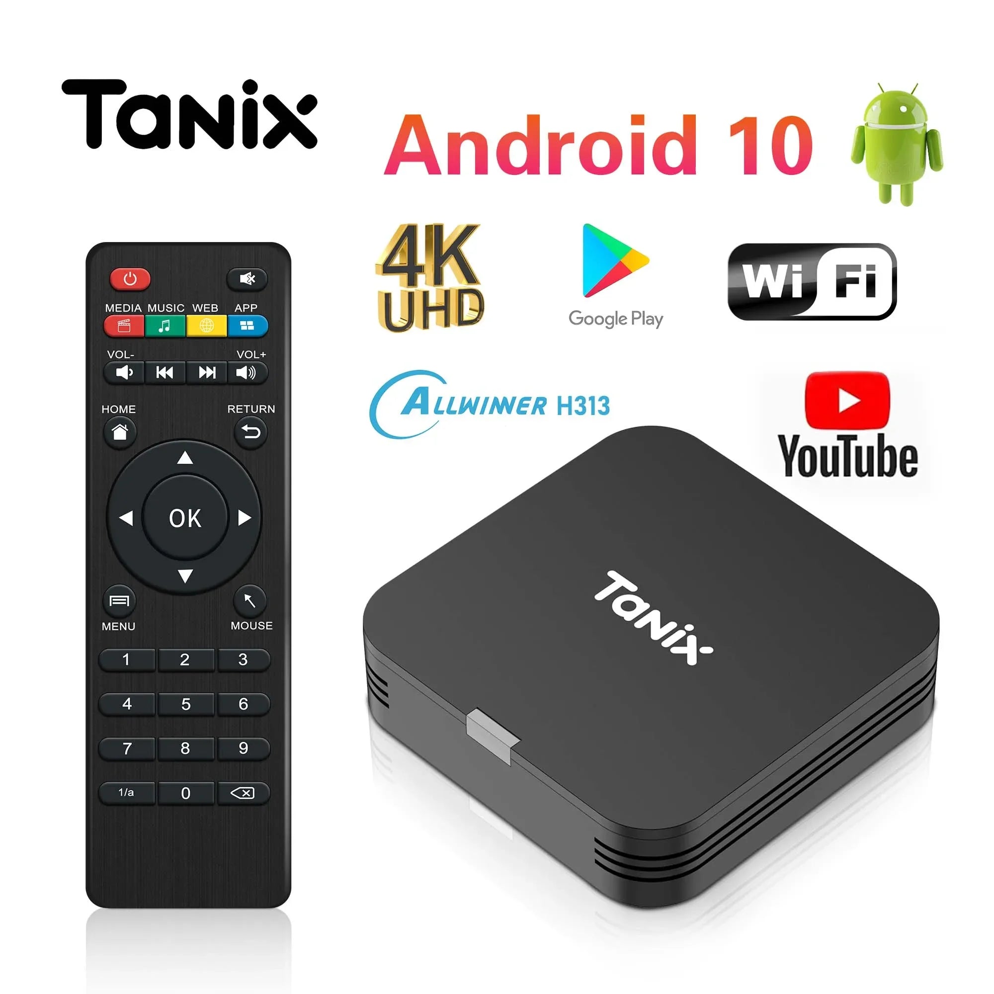 Tanix TX1 Android 10 TV Box - 4K HDR, Allwinner H313, 8GB/16GB Storage