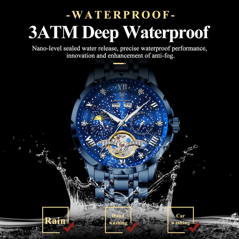 Orologio da uomo di lusso con tourbillon vuoto, automatico in acciaio inossidabile