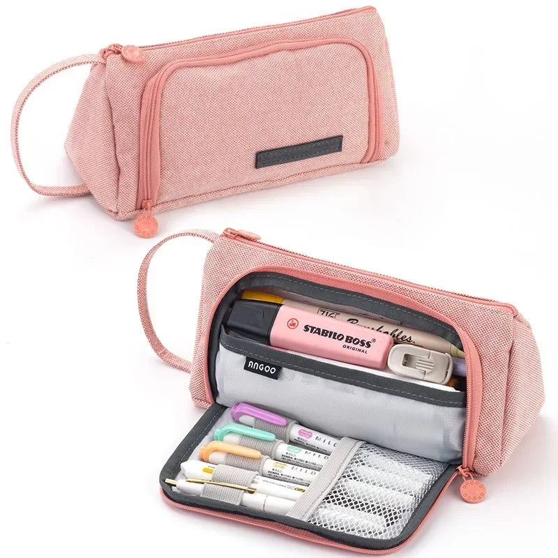 Multi-Layer Plaid Pencil Case - Ideal for Organisation &amp; Style Pink