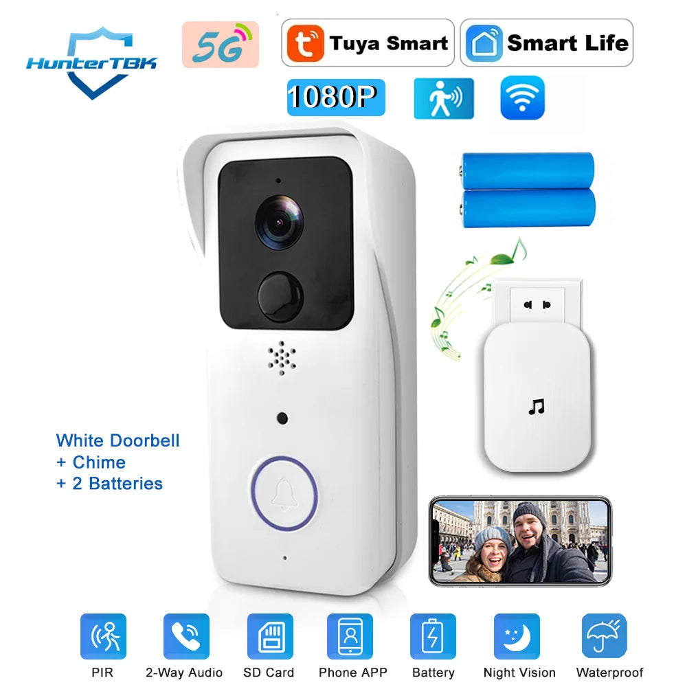 5G 2.4G WiFi Video Doorbell White Option 2 / EU Plug