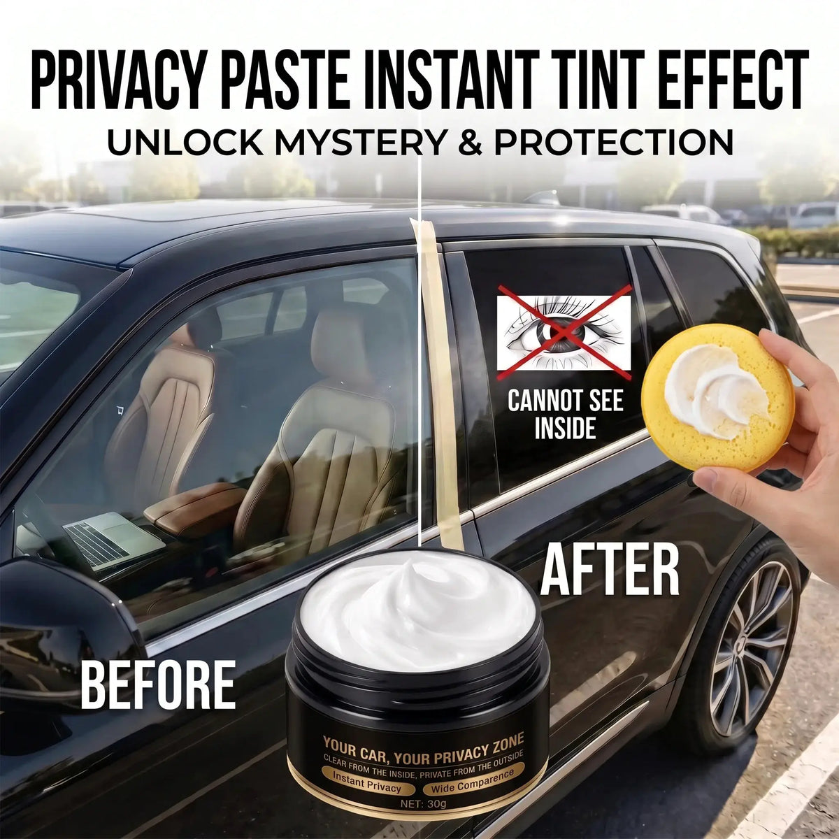 One-Way Privacy Vision Auto Glass Anti-Peep Cleaning Paste Professional Deep Clean Stain Dust All Glass Surfaces Compatible by InterCyprus Trading Ltd