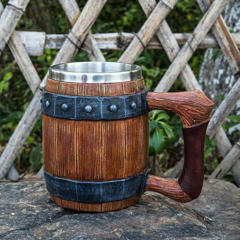Viking Wooden Barrel Beer Mug - Stainless Steel 900ml