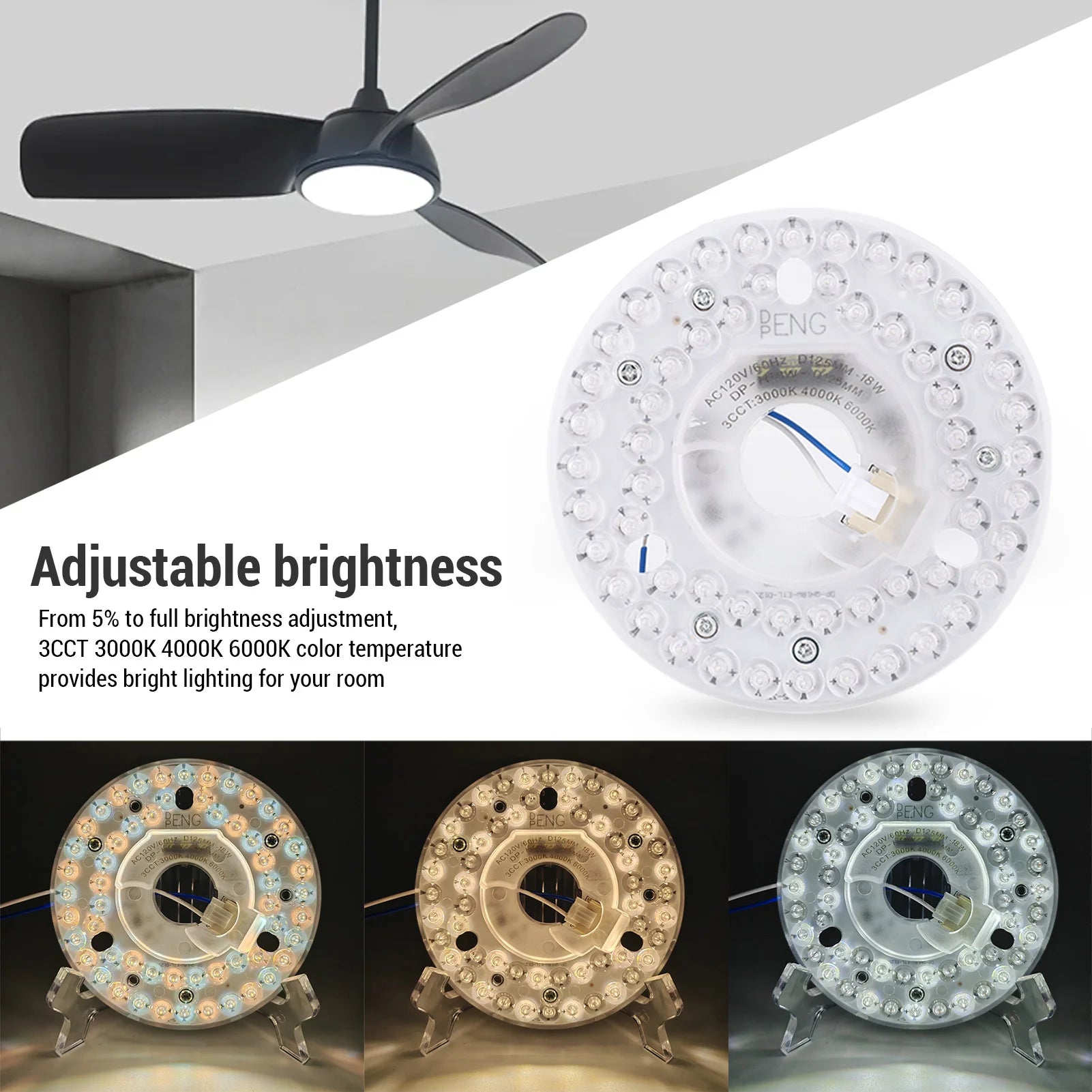 Ceiling Fan LED Light Retrofit Kit 18W &ndash; 3CCT Dimmable