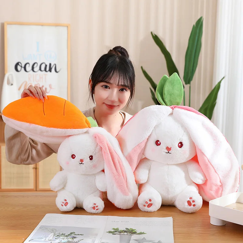Kawaii Pink Rabbit Plush Toy with Carrot &amp; Strawberry