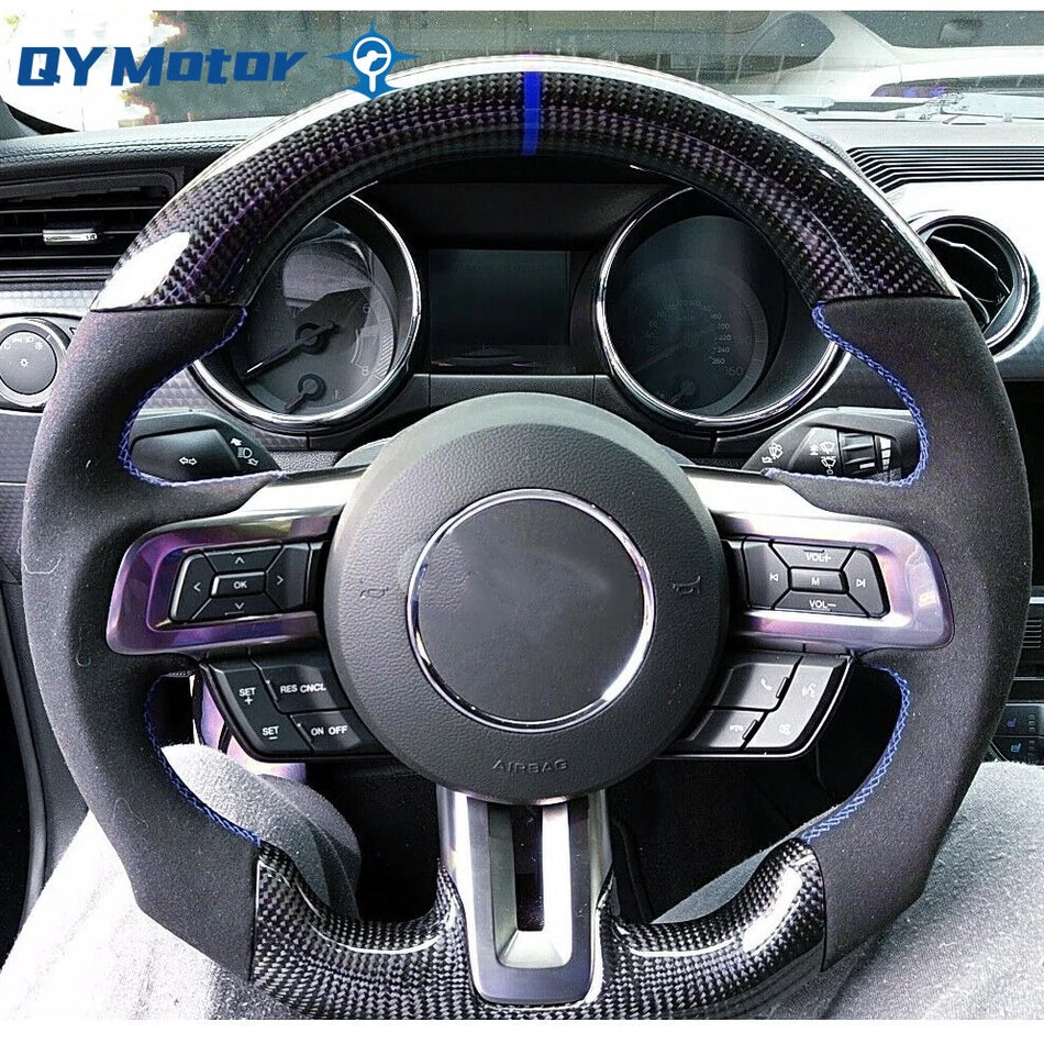 Ford Mustang Steering Wheel With Alcantara Carbon Fiber, Blue Stitching