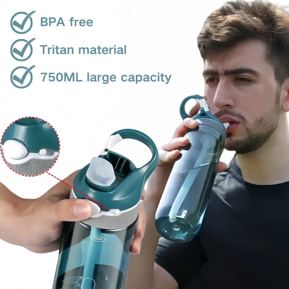BPA Free 750ml Transparent Water Bottle With Straw For Outdoor Sports