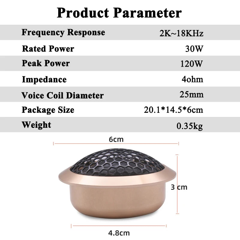 KUERL K-520 Car Tweeter, 120W 4 Ohm, Aluminum Shell, High Definition Audio