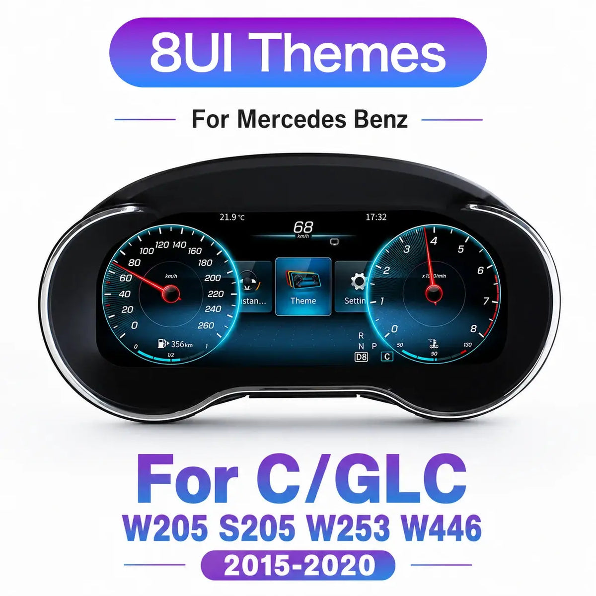 AUTOABC 12.3 "LCD Digital Dashboard Cluster Wireless CarPlay Android Auto For Mercedes Benz C/GLC W205 S205 W253 W446 2015-2020 by InterCyprus Trading Ltd