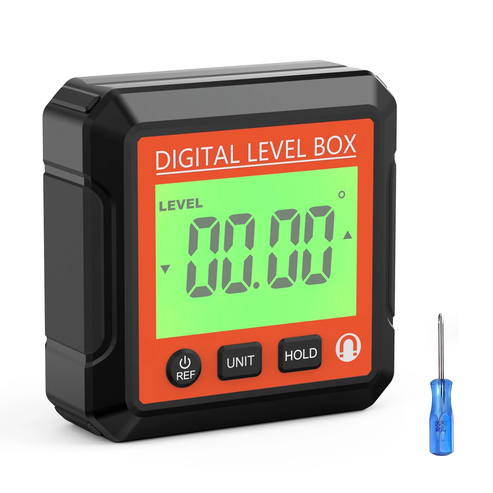 Magnetic Digital Level Inclinometer - Backlit LCD Display Red