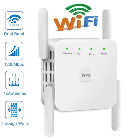 TelDaykemei 5G WiFi Repeater &ndash; 1200Mbps Long Range Extender US Plug