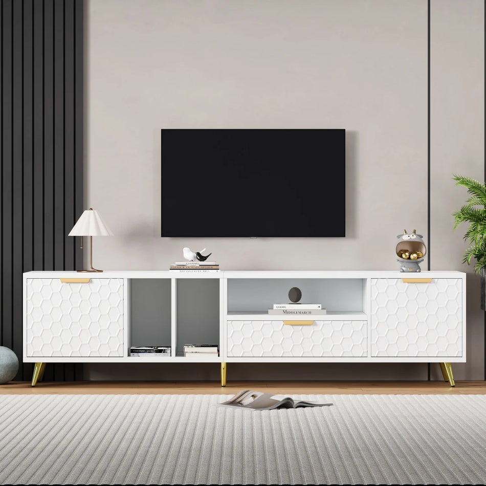 Consolă TV modernă albă cu gloss înalt și uși 180x40x41 cm