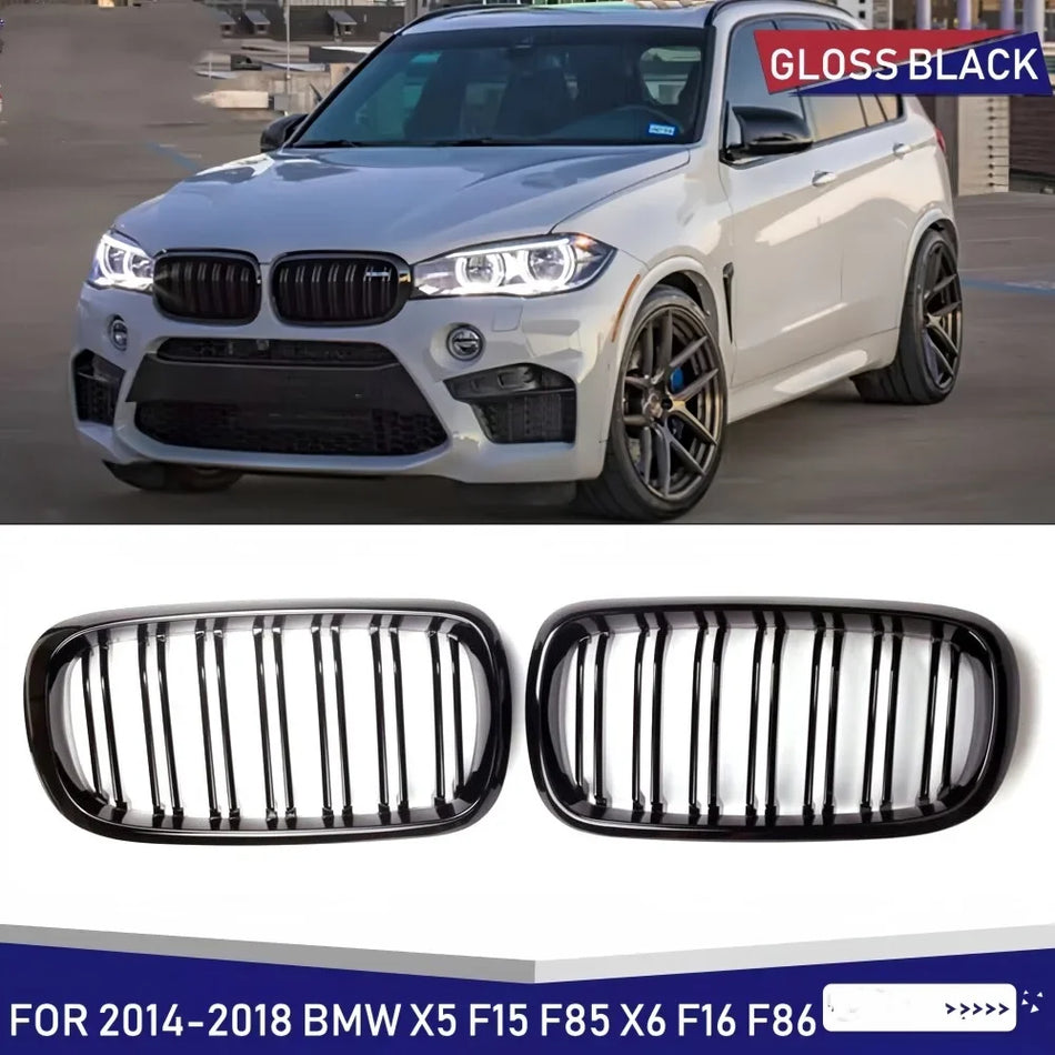 Grelha Frontal para BMW X5 X6 F15/F16 2014-2017, Preto Brilhante Substituição de Dupla Fenda