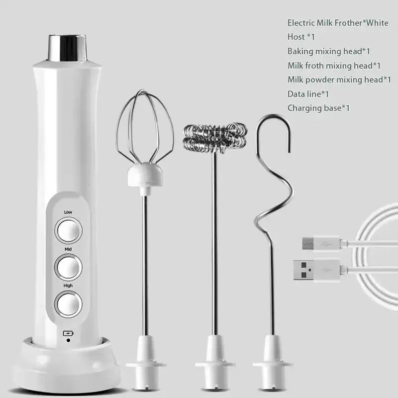 3 In 1 Portable Electric Milk Frother Handheld Mixer White / CN