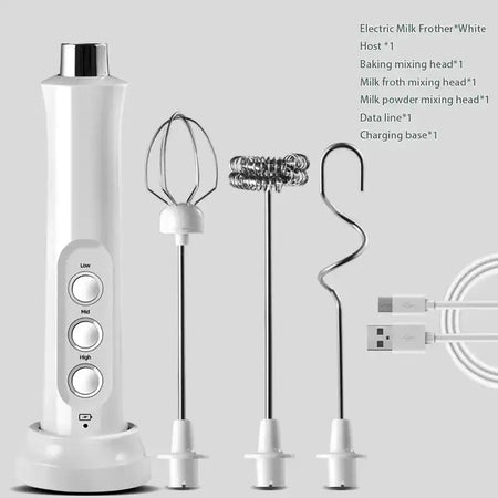 3 In 1 Portable Electric Milk Frother Handheld Mixer White / CN