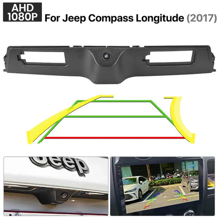 1080P AHD 170 Degree Rear View Camera for Jeep Compass 2017-2019 with Dynamic Trajectory Trunk Handle Fit with Android Units by InterCyprus Trading Ltd