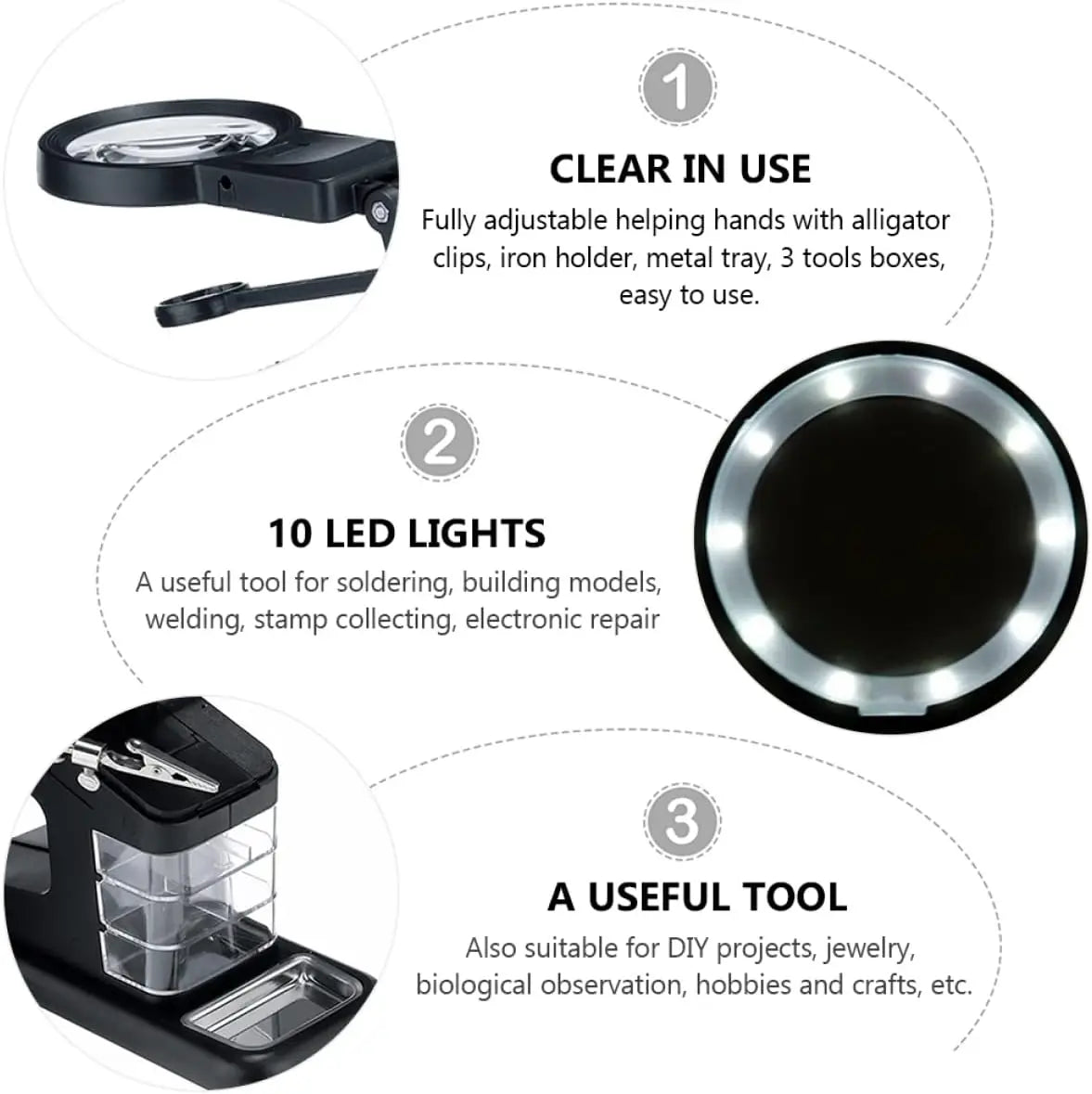 Led Light Helping Hands Magnifier - 3X to 25X Magnifier