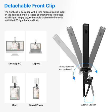 St rbea 120 LED Rechargeable Selfie Light with Tripod for Vlogging and Video Conferencing