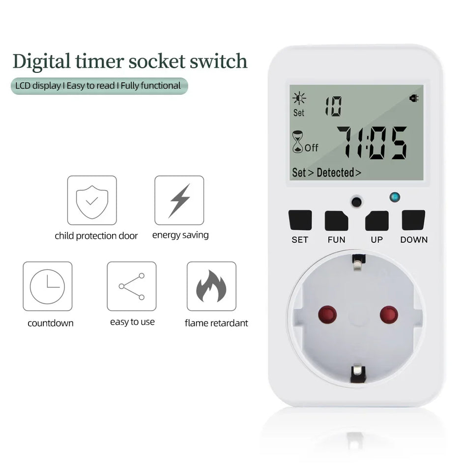 TM08 &ndash; Digital Timer Socket, Cycle Programmable Outlet