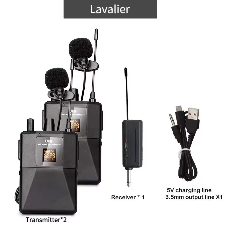 Wireless Lavalier Mic With Transmitter &ndash; LED Display 1 drag 2-Lavalier