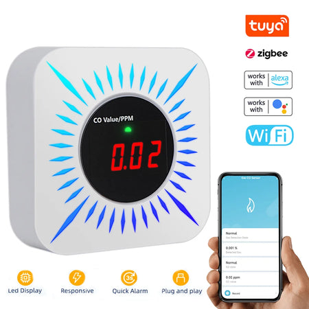 Tuya ZigBee CO and Gas Leak Detector &ndash; LCD Screen Display