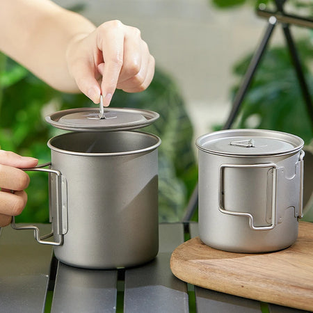 Outdoor Titanium Camping Cup - Foldable Handle Portable