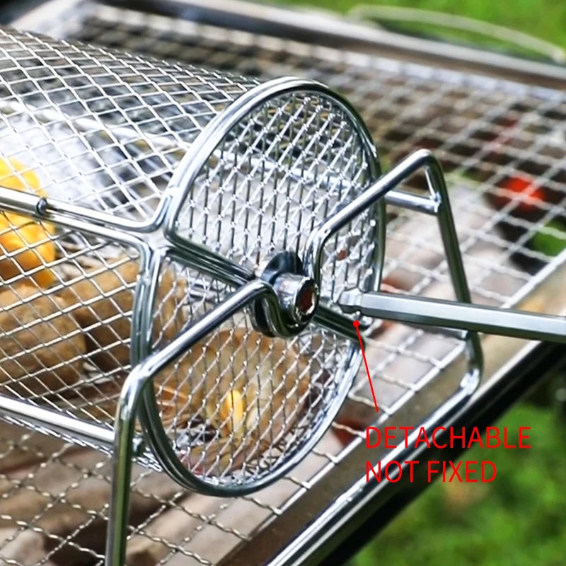 Stainless Steel Rolling BBQ Grill Basket &ndash; Versatile Rotisserie Tool