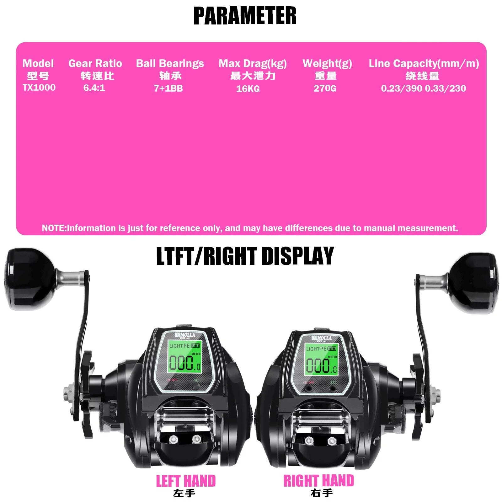 Ultralight Electric Bait Casting Reel TX1000 with 16KG Drag