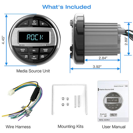 AKAMATE MS-10RV &ndash; Waterproof Bluetooth Marine Stereo