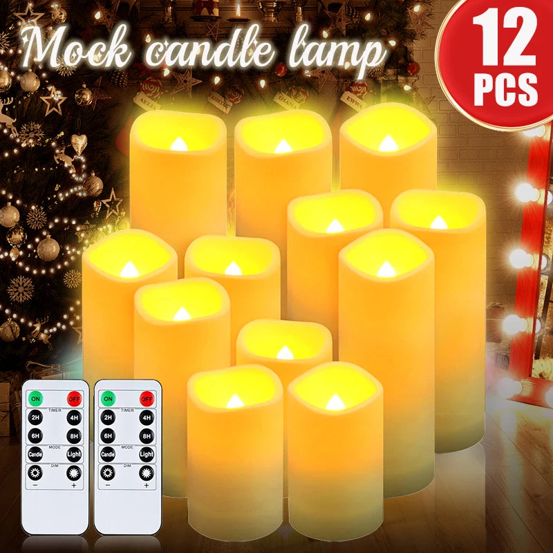 12ks Bezplamenové LED sloupcové svíčky pro domácí svatební dekoraci