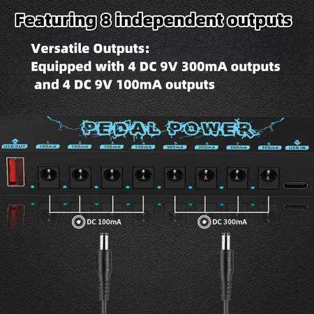 Guitar Pedal Power Supply Portable &ndash; 8 Isolated DC Outputs