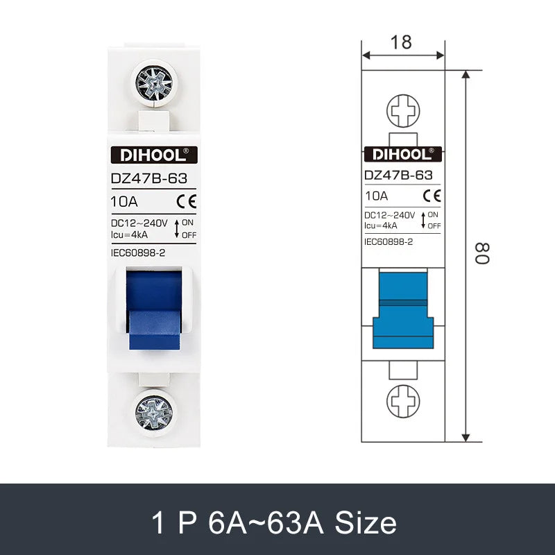 DC Mini Circuit Breaker DZ47B for Solar Battery Protection - 12V to 240V, 16A to 125A