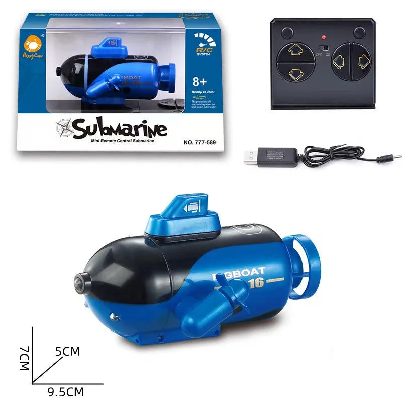 6-Function RC Mini Submarine for Kids - Electric Remote Control Boat 4 channel blue